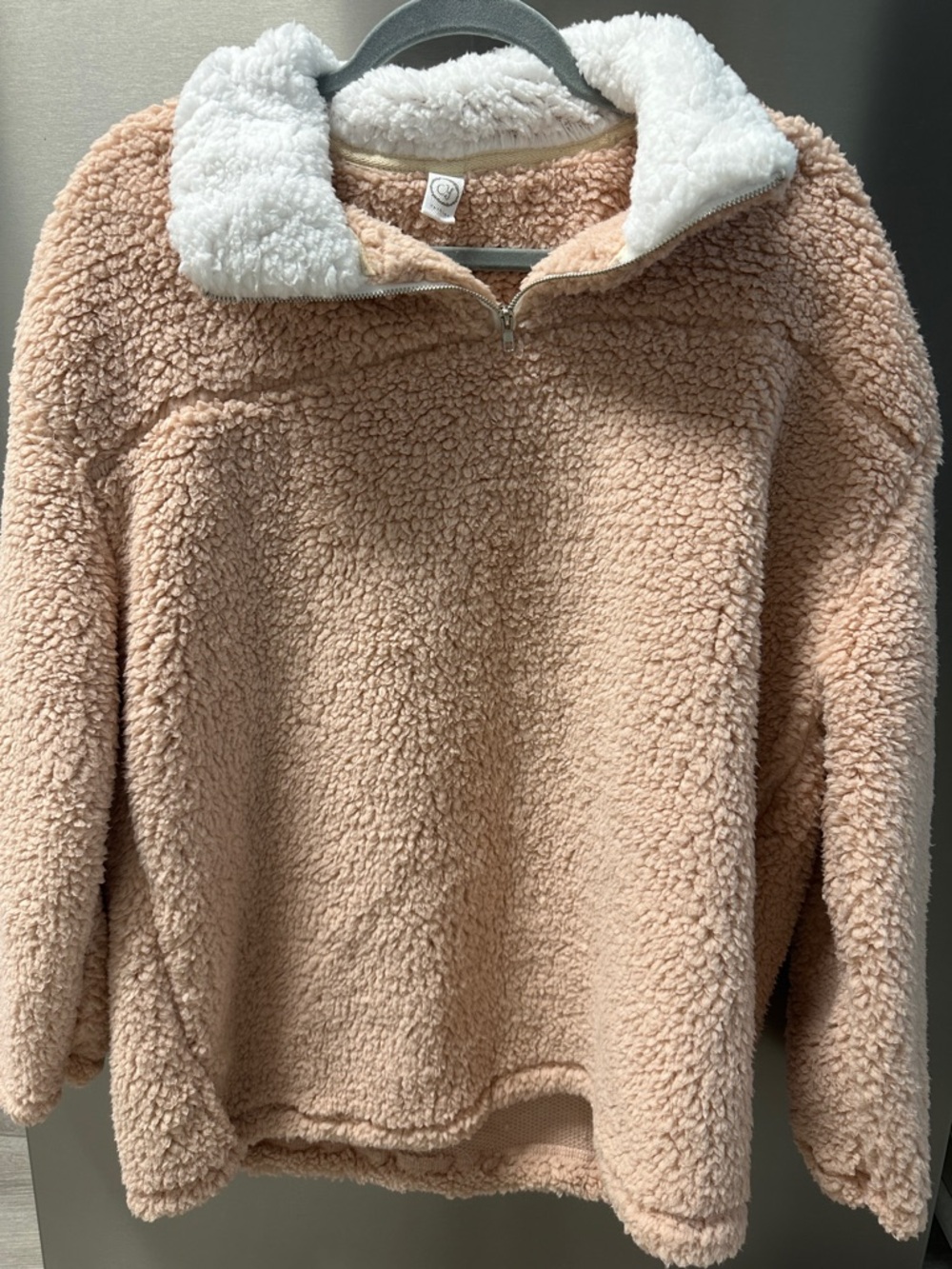 Plush Sherpa Half-Zip Pullover - Light Tan with White Collar